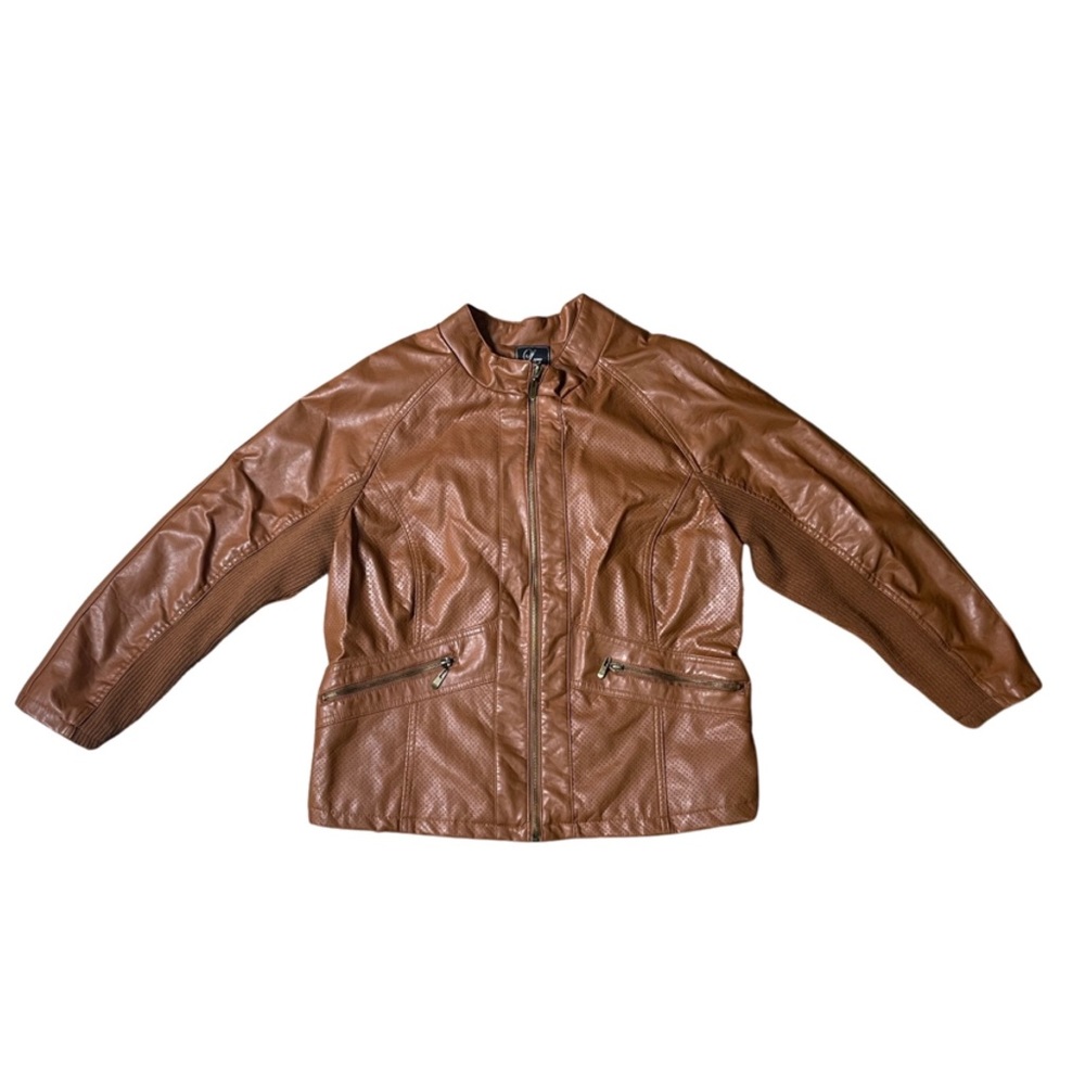 Laura Lane Faux Leather Moto Zip Brown Jacket Women’s 1x